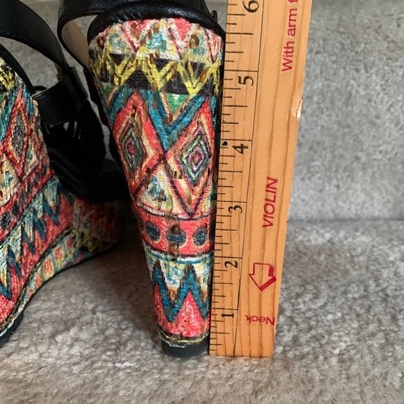 Dolce by Mojo Moxy Black Macrame Multicolor Wedge Heel Platform Sandals Size 10M - Picture 5 of 10